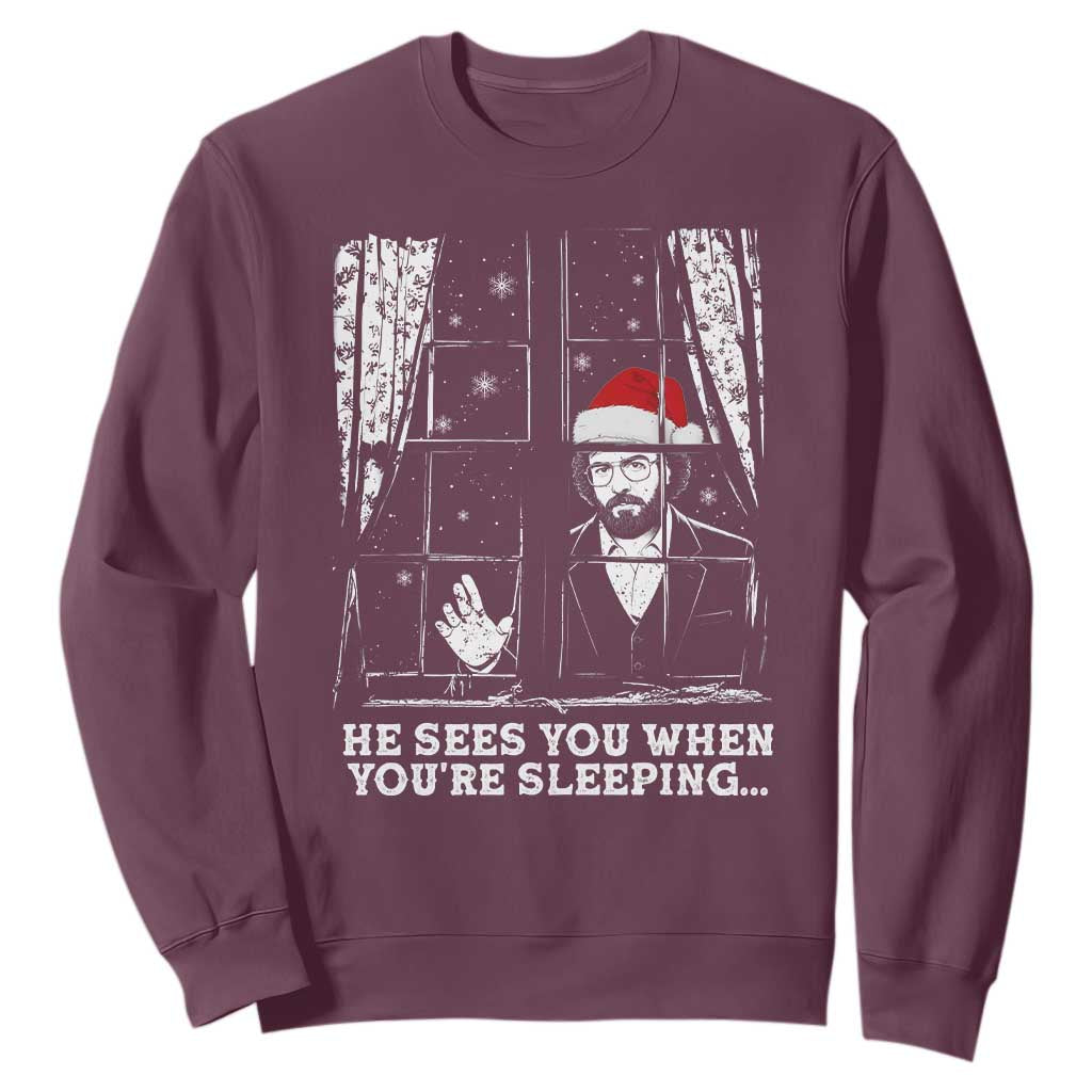 Stranger Christmas Sweatshirt Funny Murray He Sees You Vintage TS10 Maroon Print Your Wear