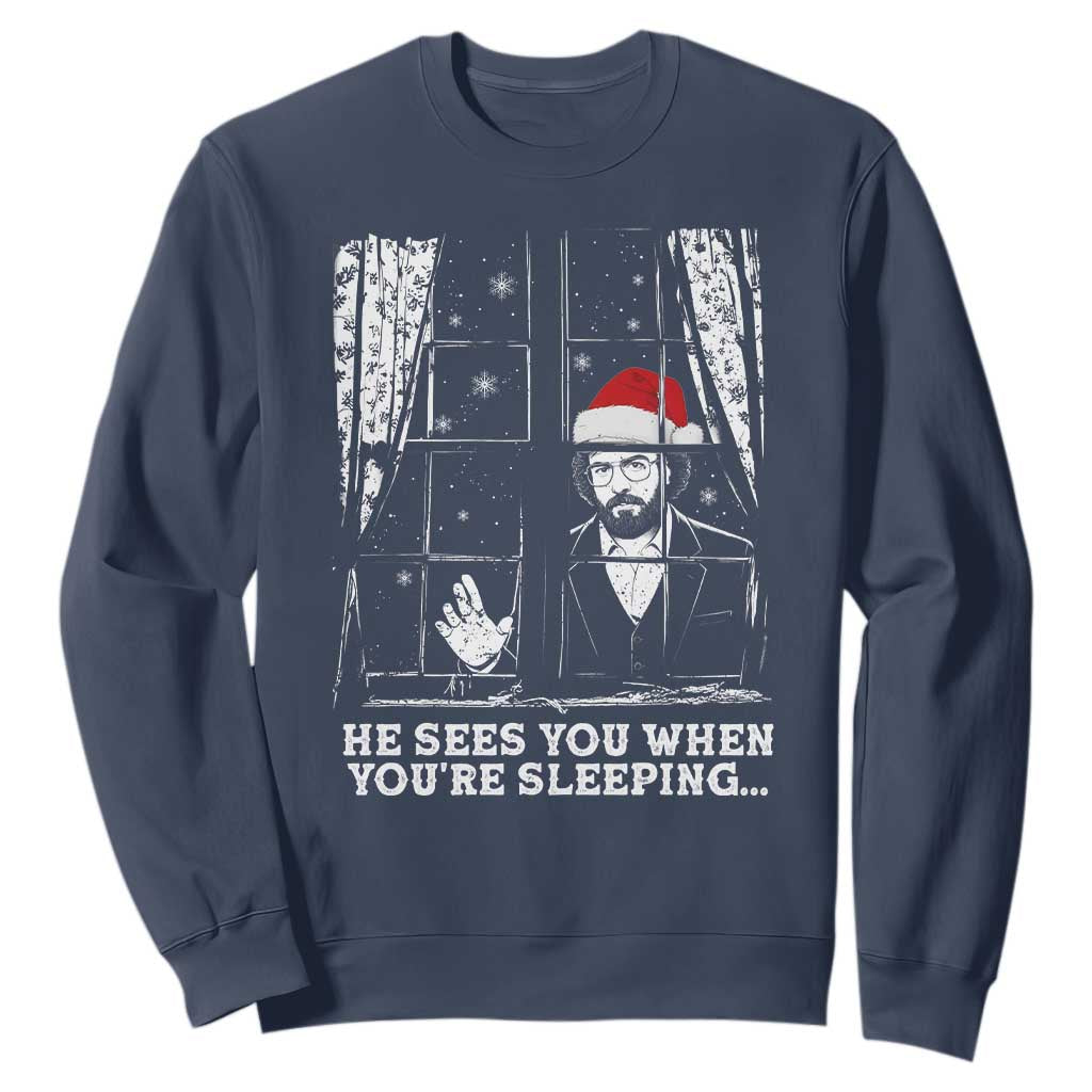 Stranger Christmas Sweatshirt Funny Murray He Sees You Vintage TS10 Navy Print Your Wear