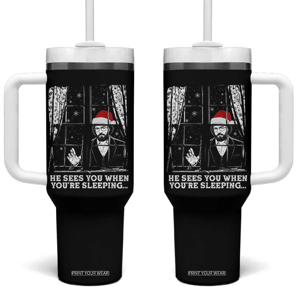 Stranger Christmas Tumbler With Handle Funny Murray He Sees You Vintage TS10 One Size: 40 oz Black Print Your Wear