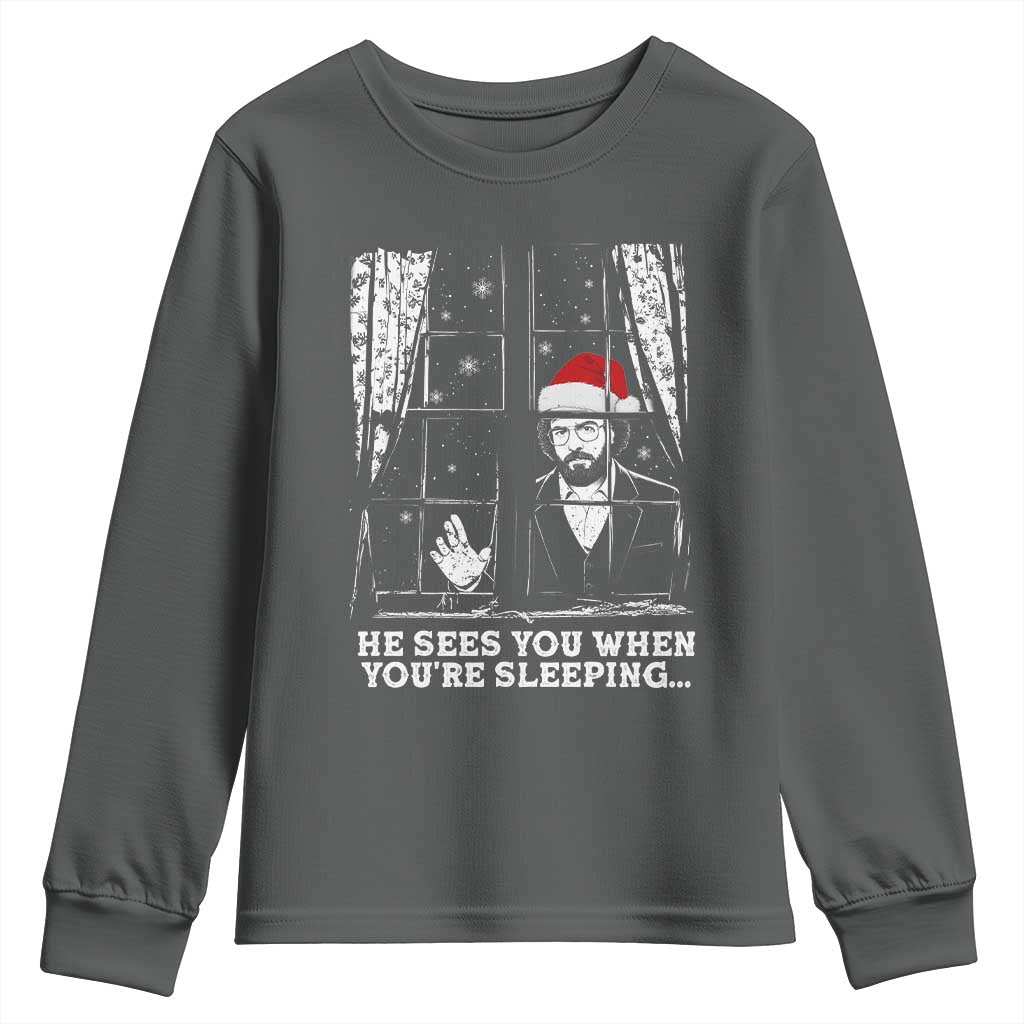 Stranger Christmas Youth Sweatshirt Funny Murray He Sees You Vintage TS10 Dark Heather Print Your Wear