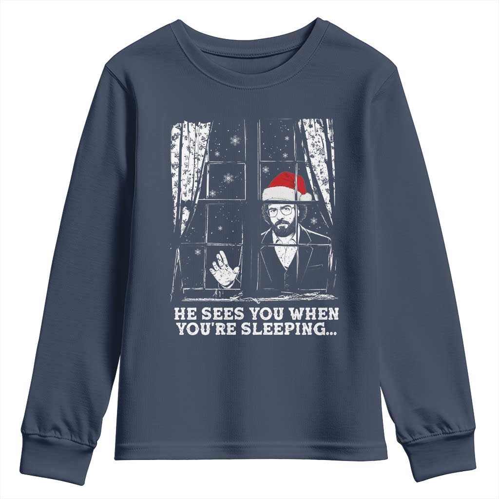 Stranger Christmas Youth Sweatshirt Funny Murray He Sees You Vintage TS10 Navy Print Your Wear