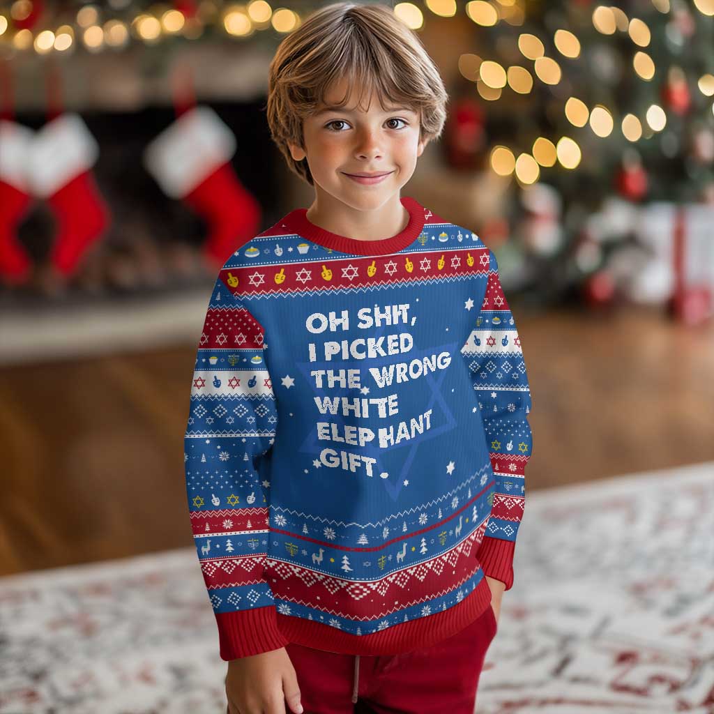 Oh Shit Funny White Elephant Gifts Hanukkah Ugly Sweater TS10 Blue Red Print Your Wear