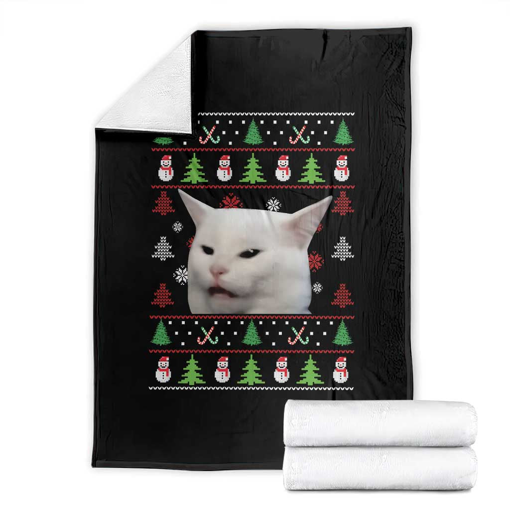 Woman Yelling At A Cat Ugly Christmas Throw Blanket Funny Cat Meme Matching Couple Christmas Pajama TS10 Black Print Your Wear