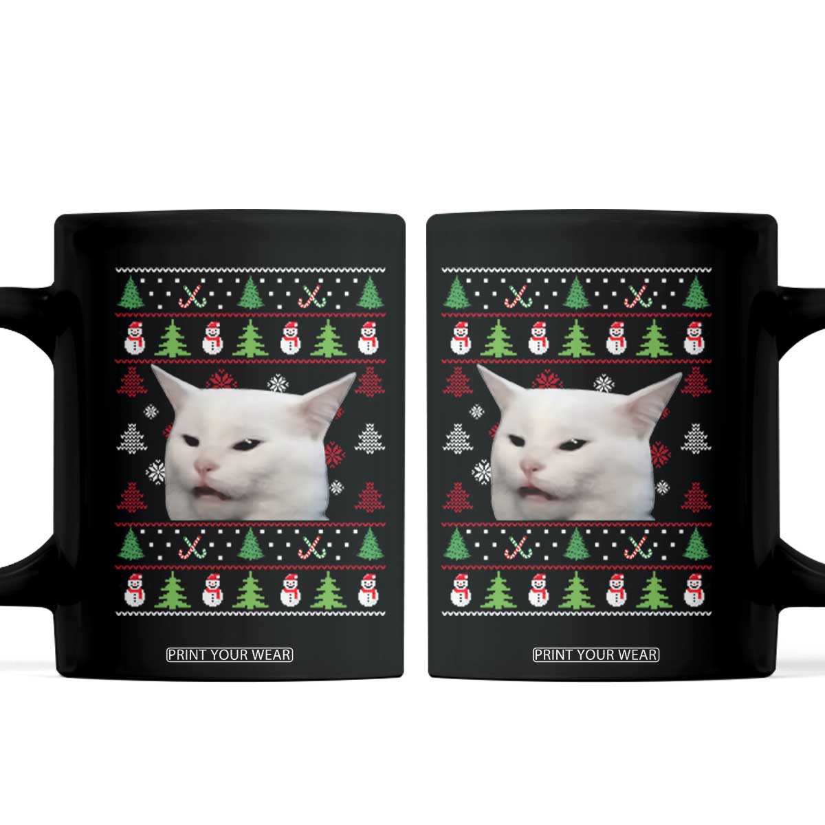 Woman Yelling At A Cat Ugly Christmas Coffee Mug Funny Cat Meme Matching Couple Christmas Pajama TS10 Black Print Your Wear