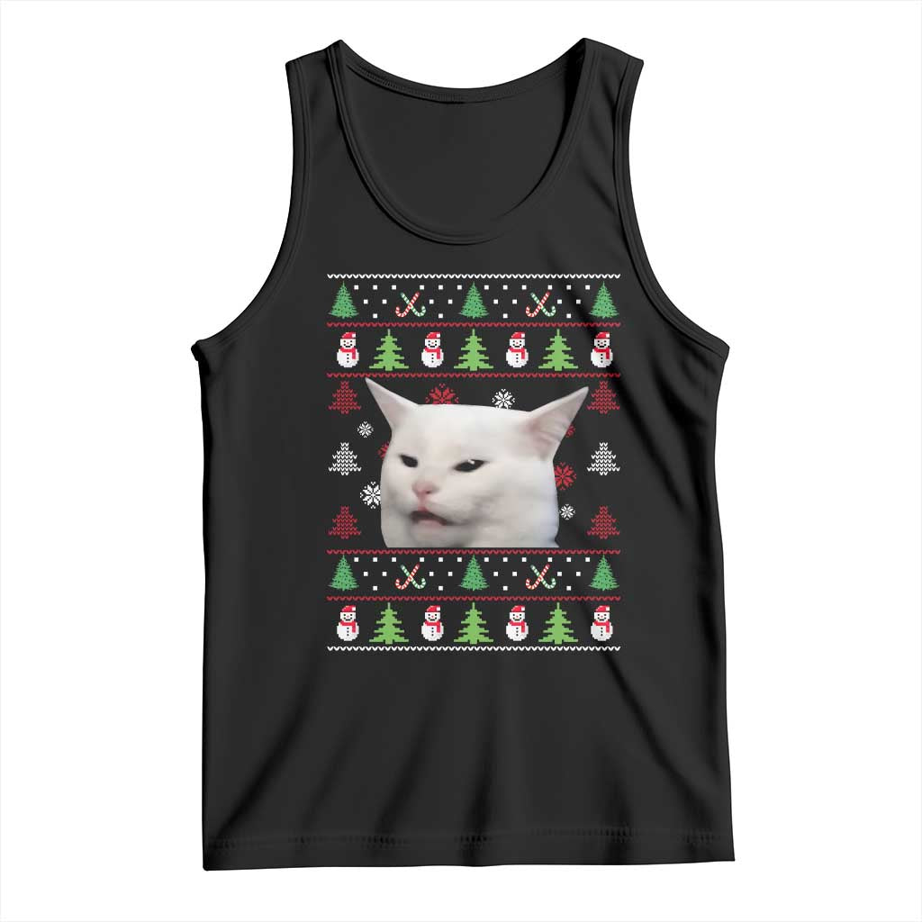 Woman Yelling At A Cat Ugly Christmas Tank Top Funny Cat Meme Matching Couple Christmas Pajama TS10 Black Print Your Wear