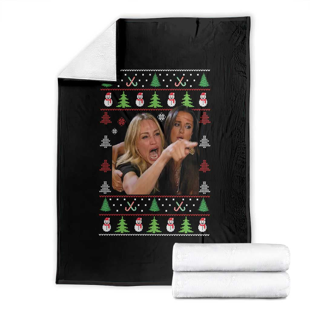 Woman Yelling At A Cat Ugly Christmas Throw Blanket Funny Meme Matching Couple Christmas Pajama TS10 Black Print Your Wear