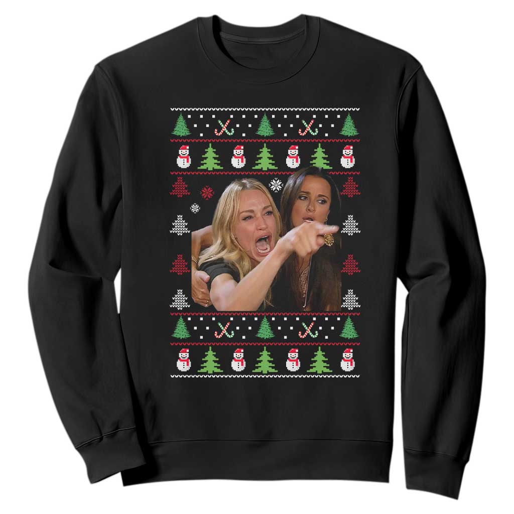 Woman Yelling At A Cat Ugly Christmas Sweatshirt Funny Meme Matching Couple Christmas Pajama TS10 Black Print Your Wear