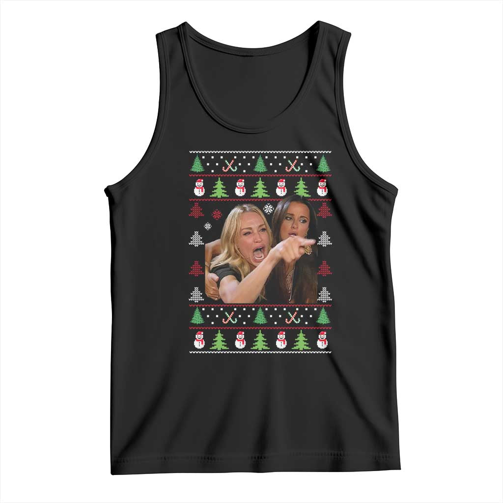 Woman Yelling At A Cat Ugly Christmas Tank Top Funny Meme Matching Couple Christmas Pajama TS10 Black Print Your Wear