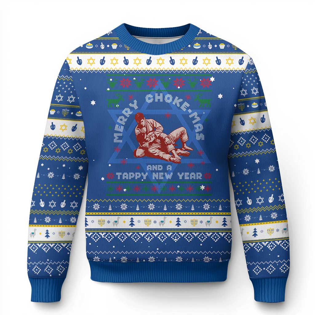 Funny Jiu Jitsu Christmas Hanukkah Ugly Sweater Holiday Martial Arts BJJ Lover Ugly Xmas TS10 Blue White Print Your Wear