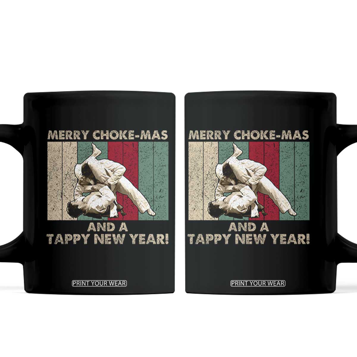 Jiu Jitsu Christmas Coffee Mug Retro Merry Choke Mas Tappy New Year Martial Arts BJJ Lover TS10 Black Print Your Wear