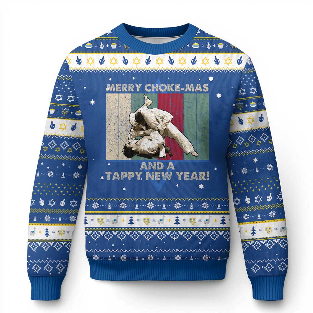 Jiu Jitsu Christmas Hanukkah Ugly Sweater Retro Merry Choke Mas Tappy New Year Martial Arts BJJ Lover TS10 Blue White Print Your Wear
