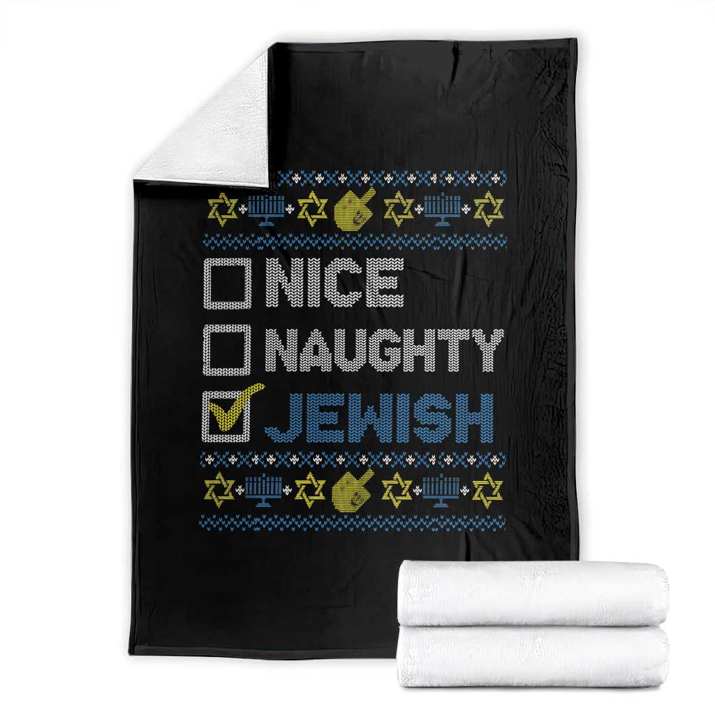 Nice Naughty Jewish Ugly Hanukkah Throw Blanket Chanukah Jew Gift TS10 Black Print Your Wear