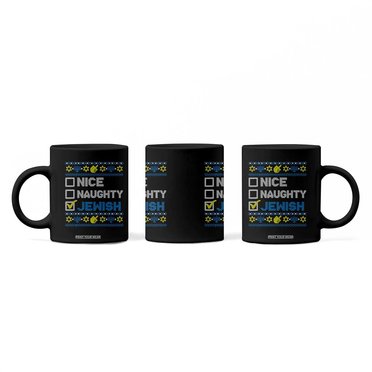 Nice Naughty Jewish Ugly Hanukkah Coffee Mug Chanukah Jew Gift TS10 Print Your Wear