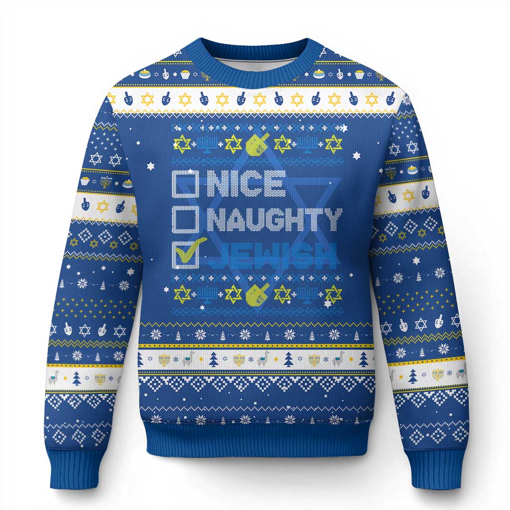 Nice Naughty Jewish Ugly Hanukkah Hanukkah Ugly Sweater Chanukah Jew Gift TS10 Blue White Print Your Wear