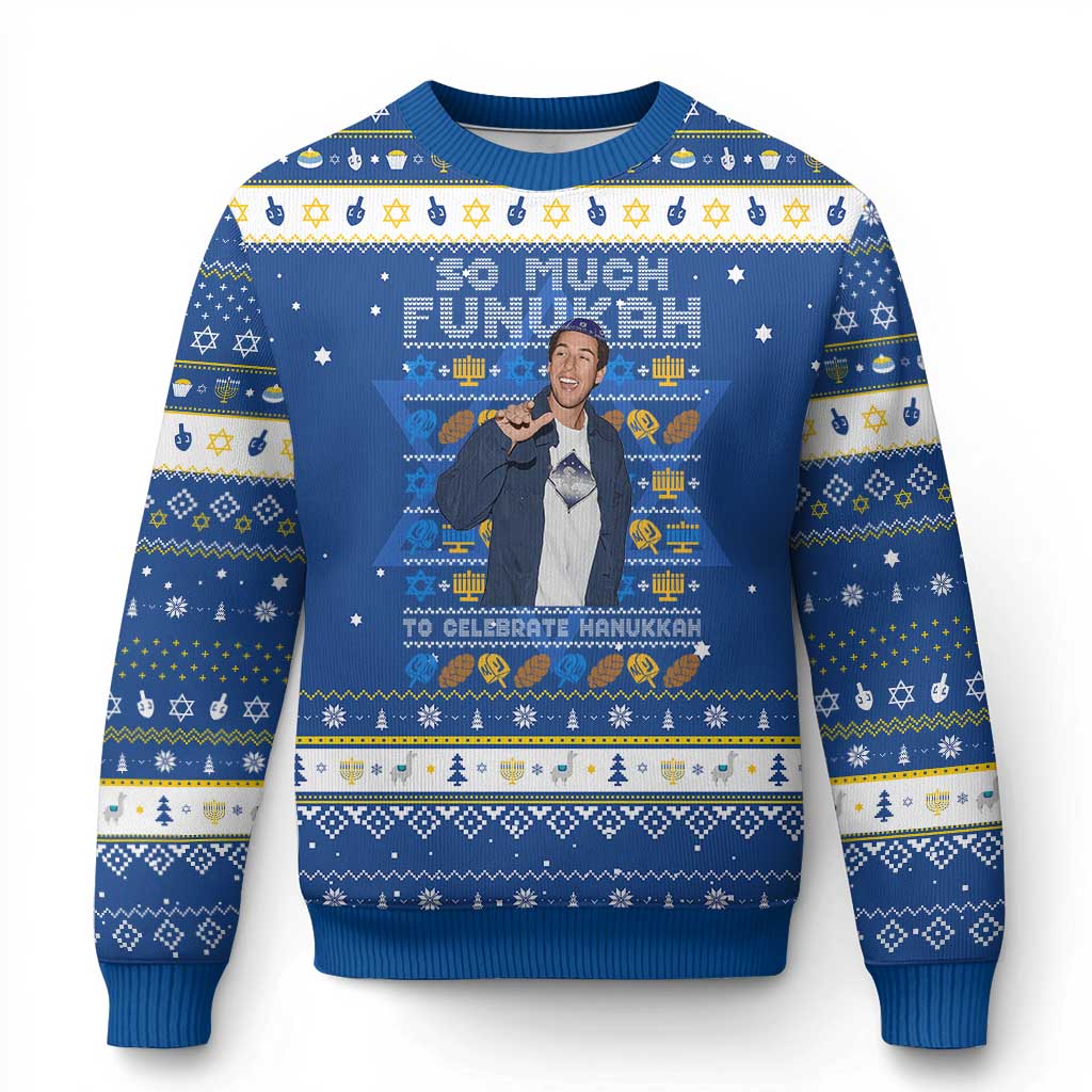 Funny Ugly Hanukkah Hanukkah Ugly Sweater Sandler So Much Funukah To Celebrate Hanukkah TS10 Blue White Print Your Wear