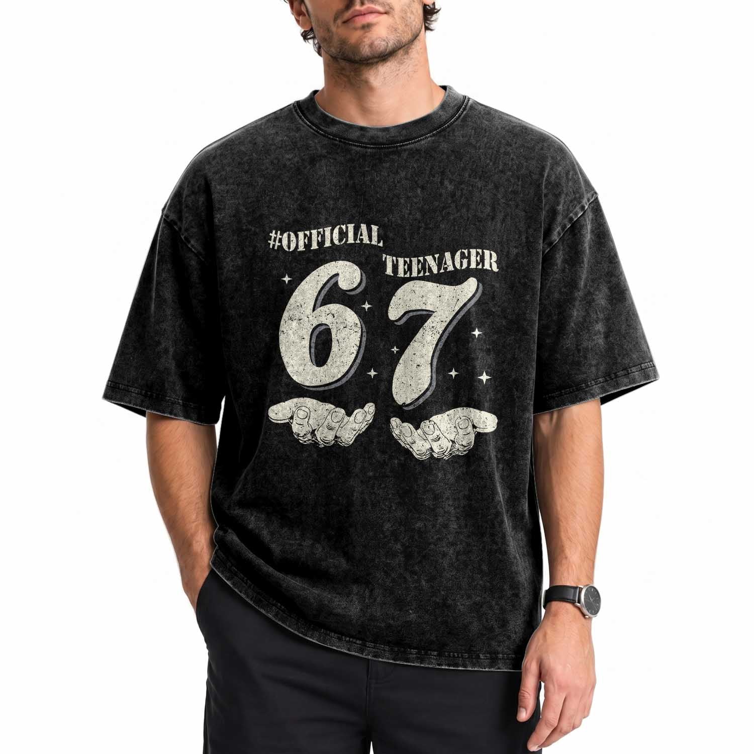 Funny 13th Birthday Official Teenager Washed Cotton T-Shirt Viral Meme Six Seven 6 7 Hands 13 Years Old Boys Kids