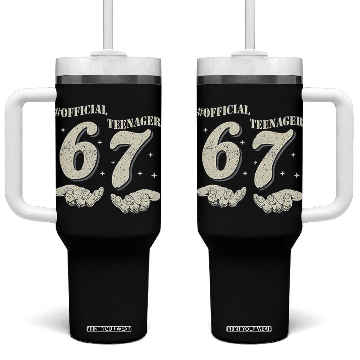 Funny 13th Birthday Official Teenager Tumbler With Handle Viral Meme Six Seven 6 7 Hands 13 Years Old Boys Kids TS10 One Size: 40 oz Black Print Your Wear