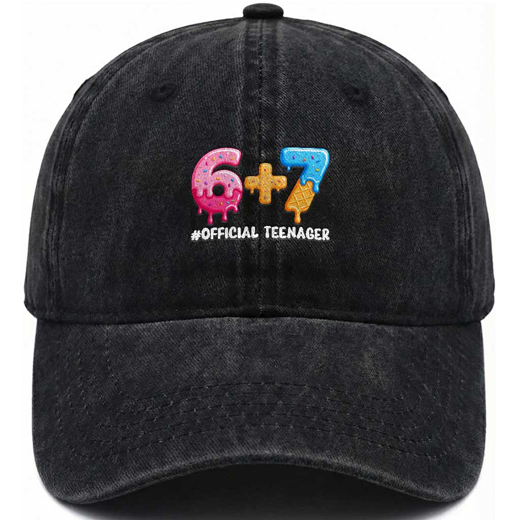 Funny 67 13th Birthday Official Teenager Washed Cotton Baseball Cap 6 7 Ice Cream Drip Meme Funny Six Seven 13 Years Old TS10 Print Your Wear