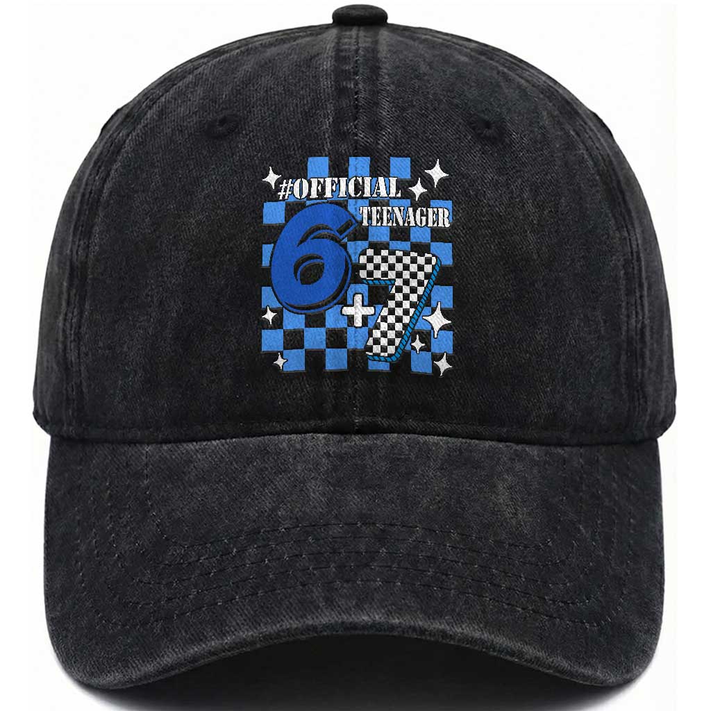 Funny 13th Birthday Official Teenager Washed Cotton Baseball Cap 6+7 13 Year Old Boys Kids Checkered 67 Meme TS10 Print Your Wear