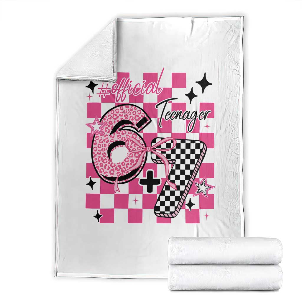 Funny 13th Birthday Official Teenager Throw Blanket 6+7 13 Year Old Kids Girls Pink Checkered 67 Meme TS10 White Print Your Wear