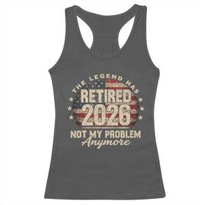 The Legend Has Retired 2026 Racerback Tank Top Funny Retirement USA Flag TS10 Dark Heather Print Your Wear
