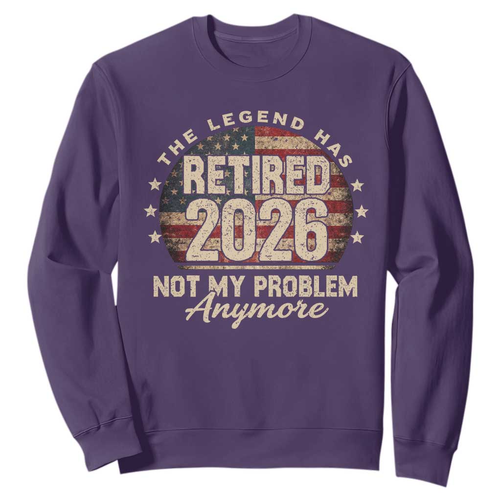 The Legend Has Retired 2026 Sweatshirt Funny Retirement USA Flag TS10 Purple Print Your Wear