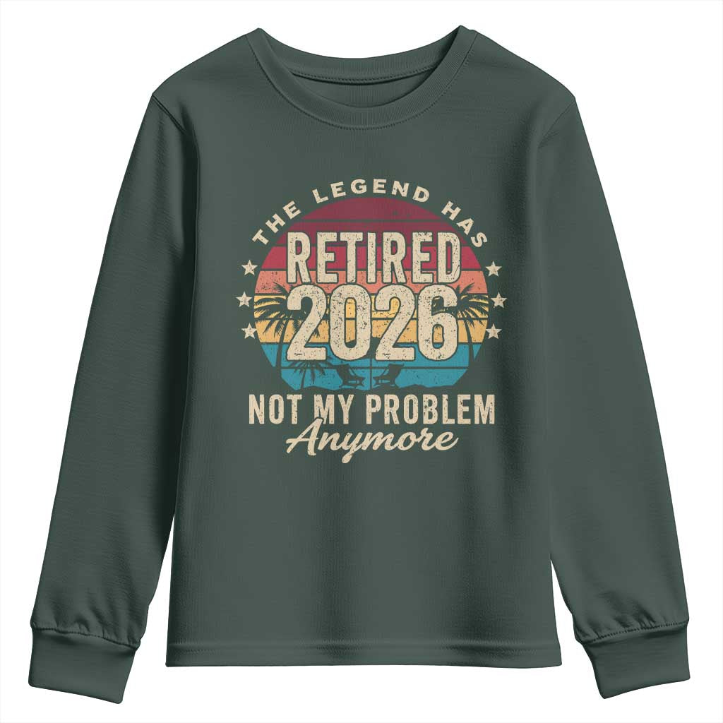 The Legend Has Retired 2026 Youth Sweatshirt Retro Funny Retirement TS10 Dark Forest Green Print Your Wear
