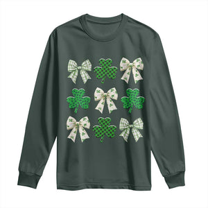 St Patricks Day Lucky Coquette Long Sleeve Shirt Leopard Shamrocks Bow Irish Gift TS10 Dark Forest Green Print Your Wear