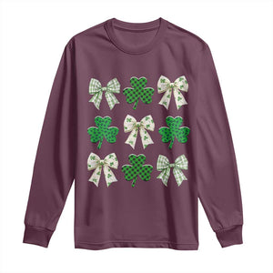 St Patricks Day Lucky Coquette Long Sleeve Shirt Leopard Shamrocks Bow Irish Gift TS10 Maroon Print Your Wear