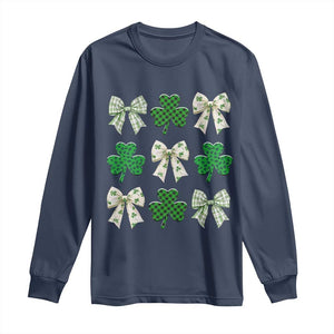 St Patricks Day Lucky Coquette Long Sleeve Shirt Leopard Shamrocks Bow Irish Gift TS10 Navy Print Your Wear