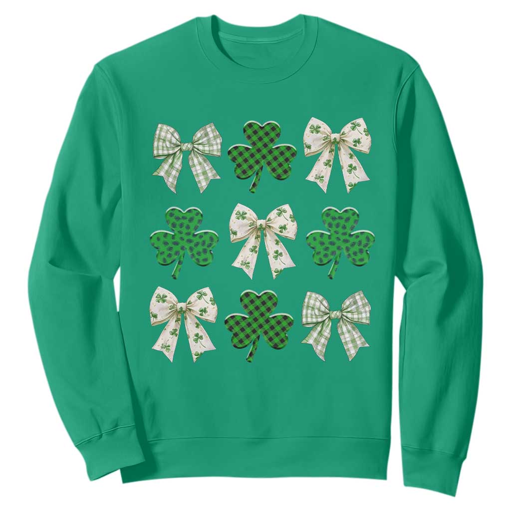 St Patricks Day Lucky Coquette Sweatshirt Leopard Shamrocks Bow Irish Gift TS10 Irish Green Print Your Wear