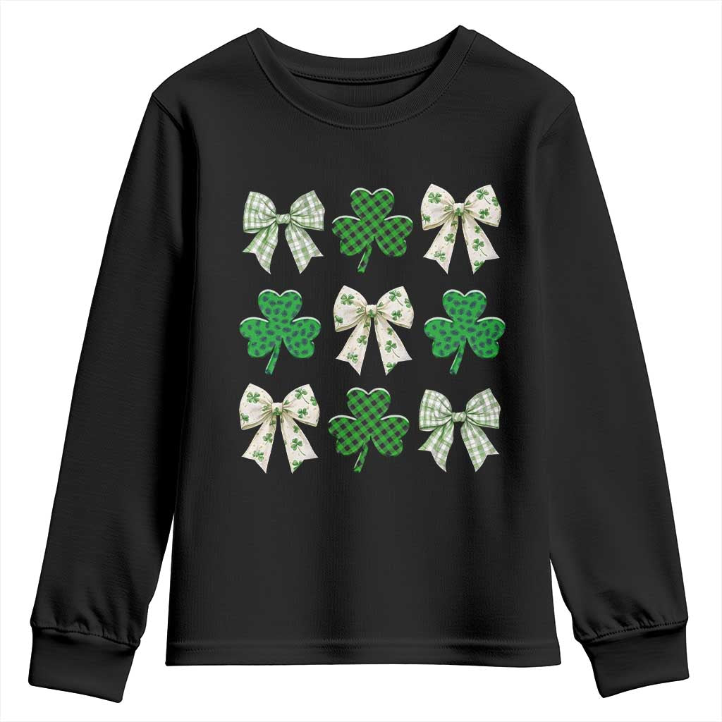 St Patricks Day Lucky Coquette Youth Sweatshirt Leopard Shamrocks Bow Irish Gift TS10 Black Print Your Wear