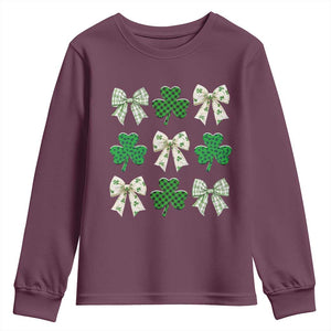 St Patricks Day Lucky Coquette Youth Sweatshirt Leopard Shamrocks Bow Irish Gift TS10 Maroon Print Your Wear