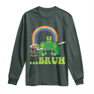 St Patricks Day Dabbing Video Game Controller Long Sleeve Shirt Irish Gamer Boys Dab Dance TS10 Dark Forest Green Print Your Wear