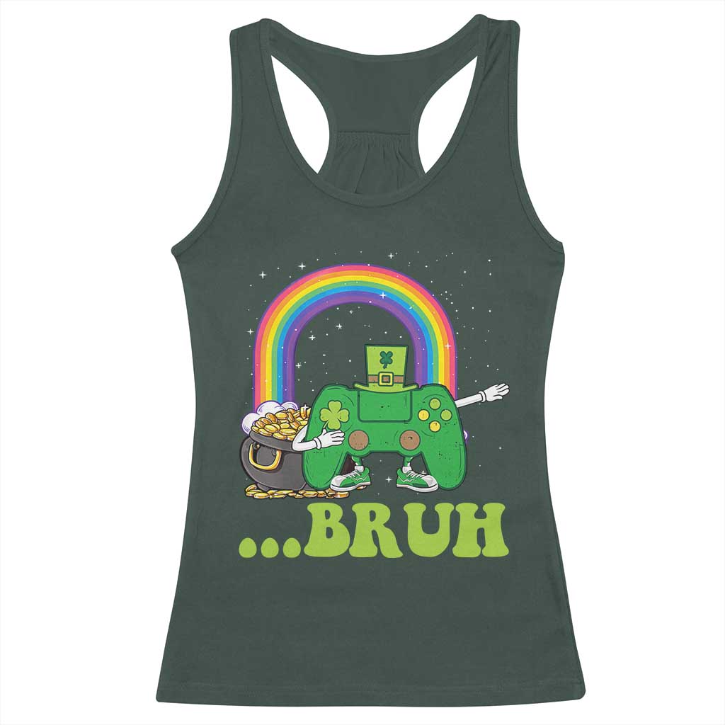 St Patricks Day Dabbing Video Game Controller Racerback Tank Top Irish Gamer Boys Dab Dance TS10 Dark Forest Green Print Your Wear