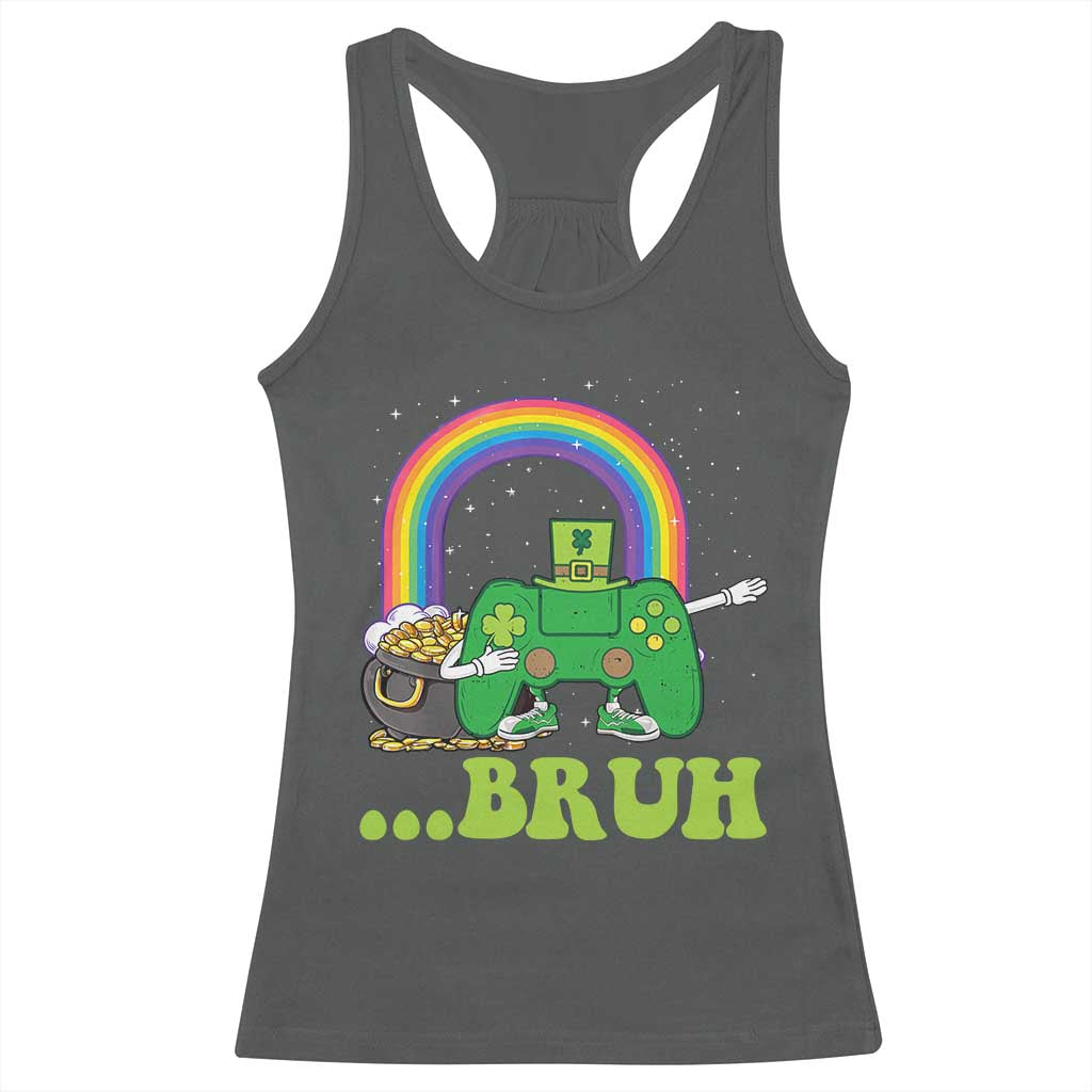 St Patricks Day Dabbing Video Game Controller Racerback Tank Top Irish Gamer Boys Dab Dance TS10 Dark Heather Print Your Wear