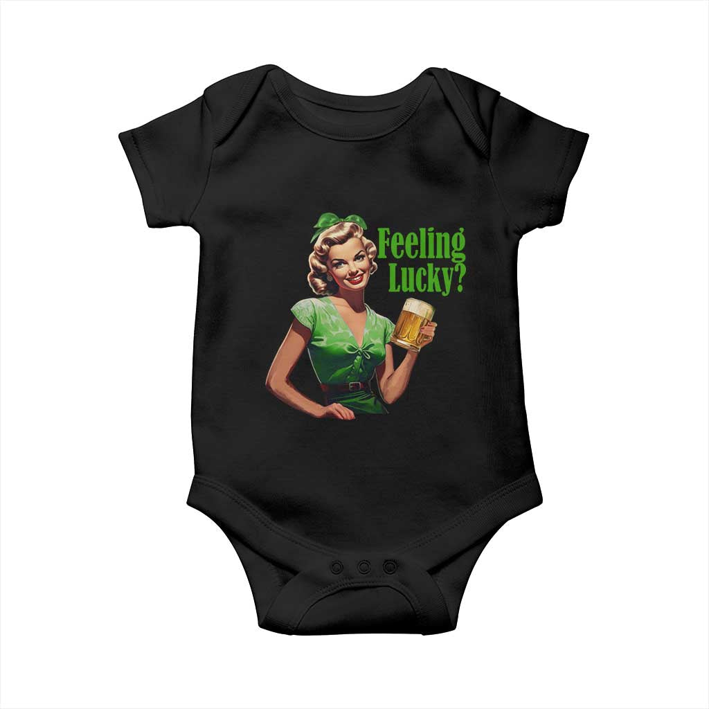 St. Patricks Day Baby Onesie Feeling Lucky Trendy Retro TS10 Black Print Your Wear