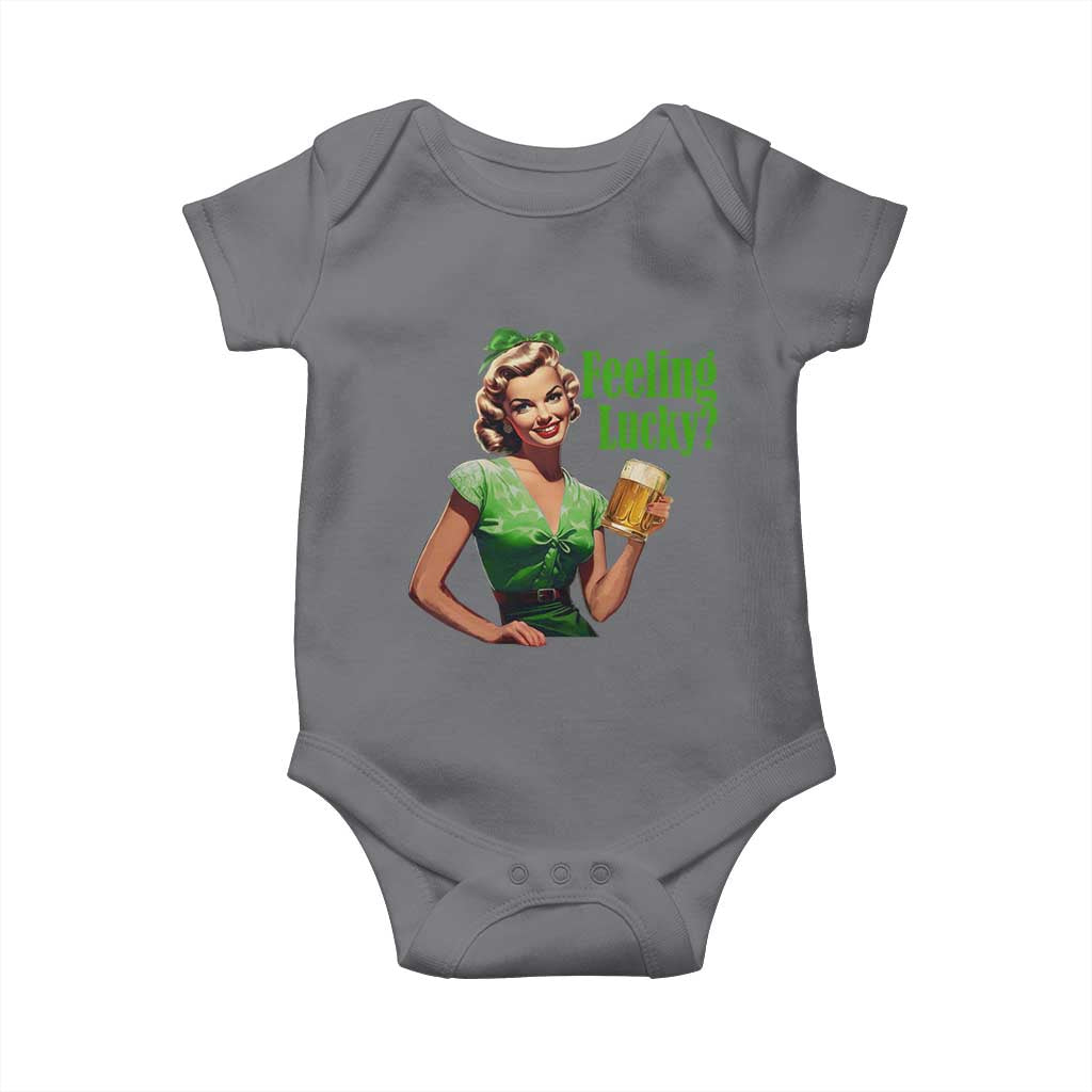 St. Patricks Day Baby Onesie Feeling Lucky Trendy Retro TS10 Charcoal Print Your Wear