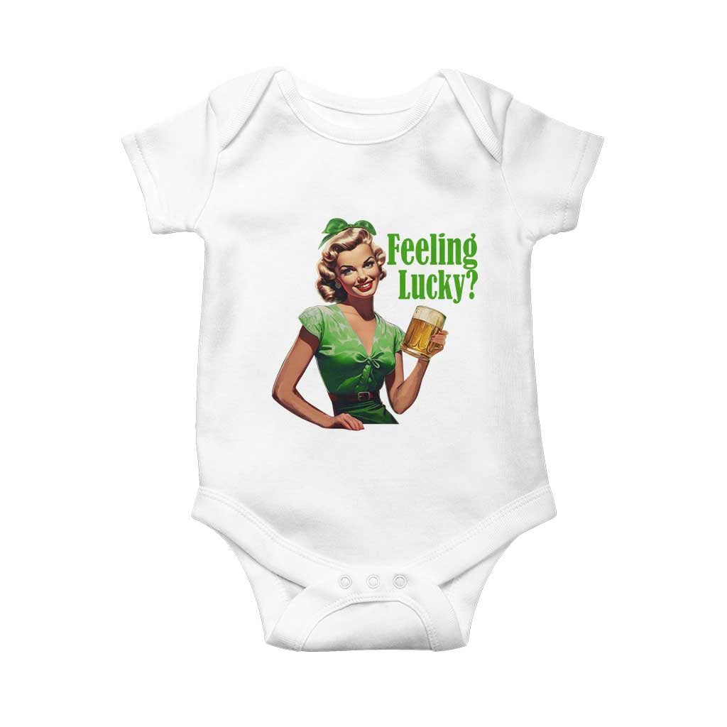 St. Patricks Day Baby Onesie Feeling Lucky Trendy Retro TS10 White Print Your Wear