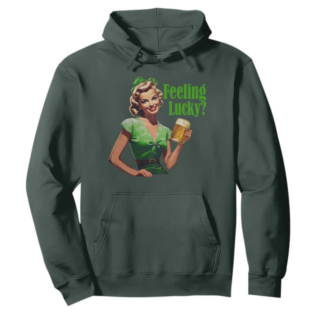 St. Patricks Day Hoodie Feeling Lucky Trendy Retro TS10 Dark Forest Green Print Your Wear