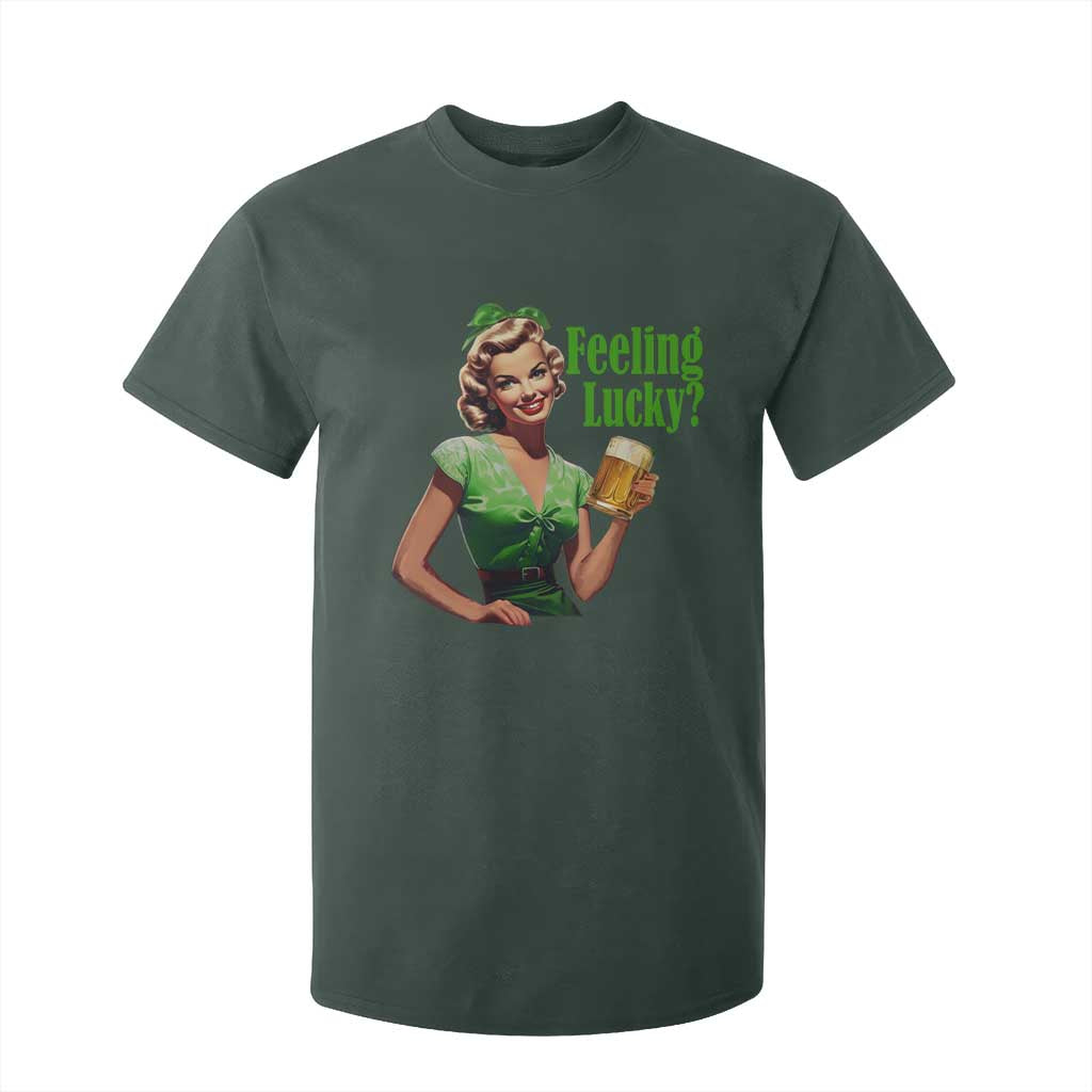 St. Patricks Day T Shirt For Kid Feeling Lucky Trendy Retro TS10 Dark Forest Green Print Your Wear