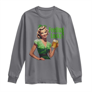 St. Patricks Day Long Sleeve Shirt Feeling Lucky Trendy Retro TS10 Charcoal Print Your Wear