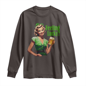 St. Patricks Day Long Sleeve Shirt Feeling Lucky Trendy Retro TS10 Dark Chocolate Print Your Wear