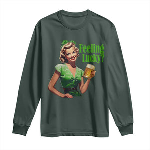 St. Patricks Day Long Sleeve Shirt Feeling Lucky Trendy Retro TS10 Dark Forest Green Print Your Wear