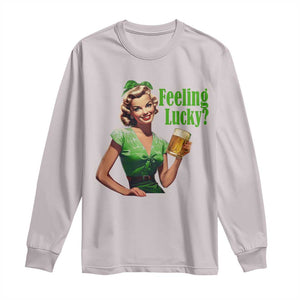 St. Patricks Day Long Sleeve Shirt Feeling Lucky Trendy Retro TS10 Ice Gray Print Your Wear