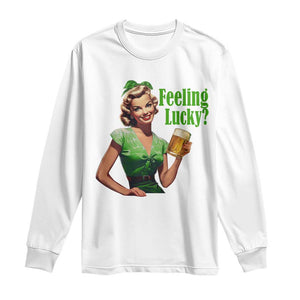 St. Patricks Day Long Sleeve Shirt Feeling Lucky Trendy Retro TS10 White Print Your Wear