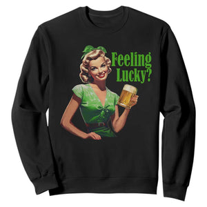 St. Patricks Day Sweatshirt Feeling Lucky Trendy Retro TS10 Black Print Your Wear