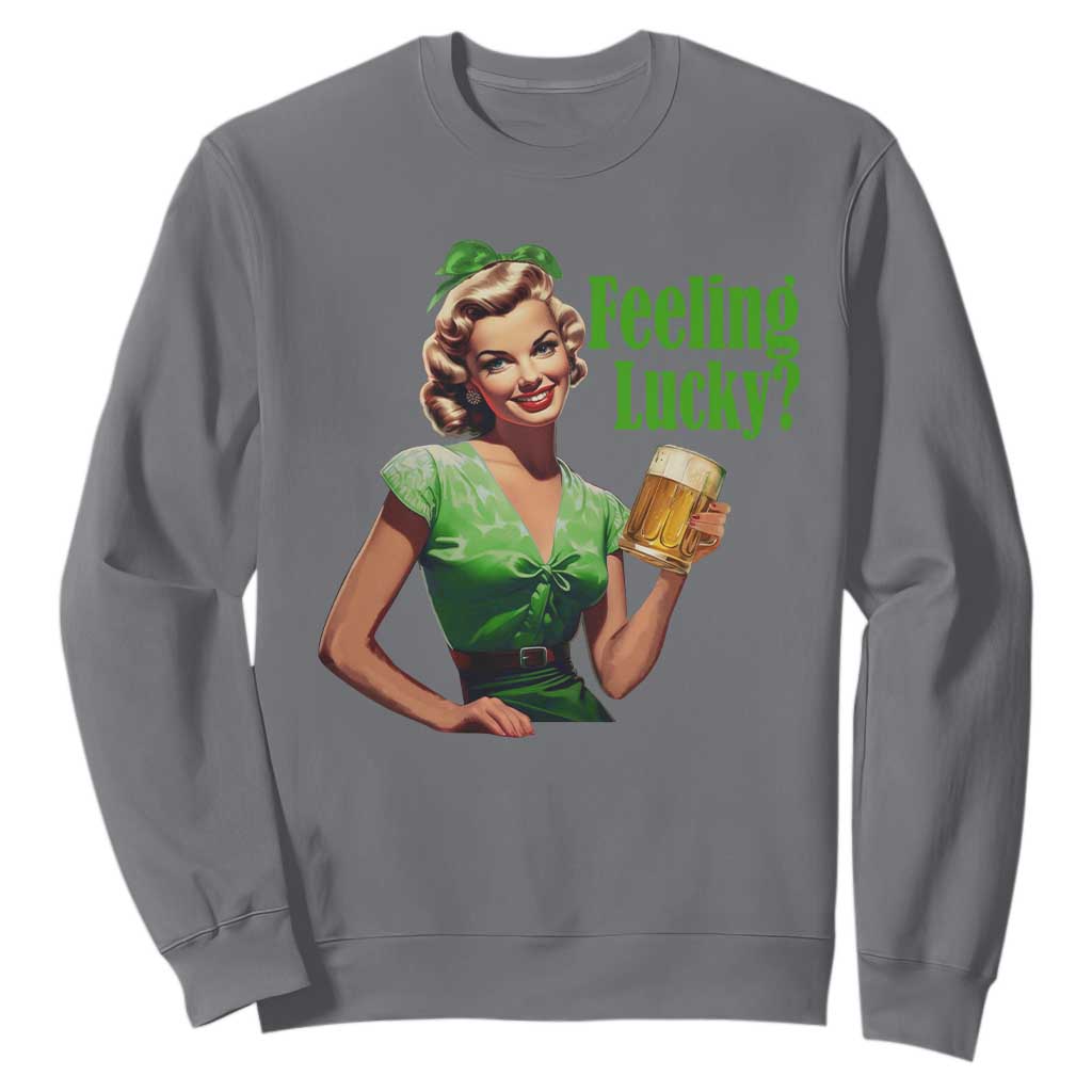 St. Patricks Day Sweatshirt Feeling Lucky Trendy Retro TS10 Charcoal Print Your Wear