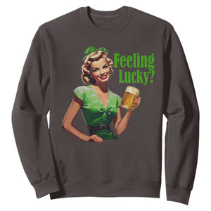 St. Patricks Day Sweatshirt Feeling Lucky Trendy Retro TS10 Dark Chocolate Print Your Wear
