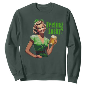 St. Patricks Day Sweatshirt Feeling Lucky Trendy Retro TS10 Dark Forest Green Print Your Wear